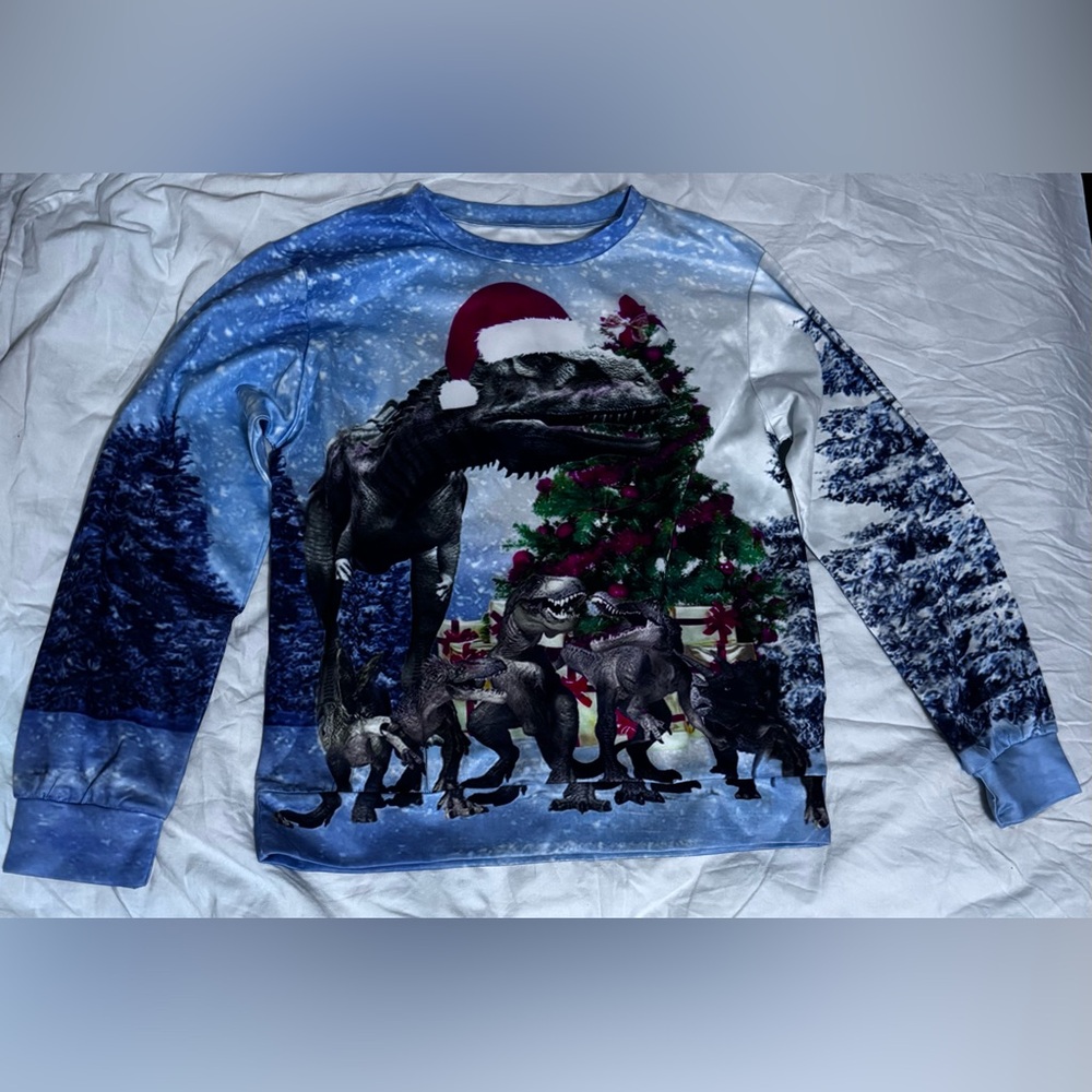 Dinosaur Christmas Shirt - Blue